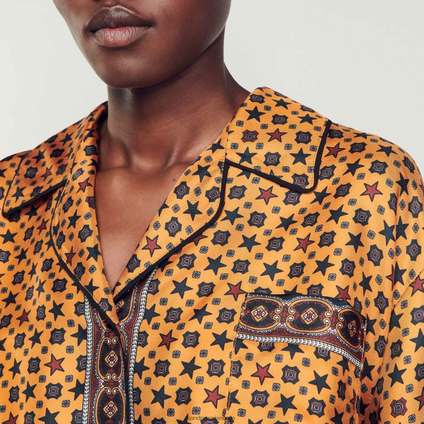 kvinner Sandro Paris kobber/svart trykt cropped skjorte klær 6FN4LH72