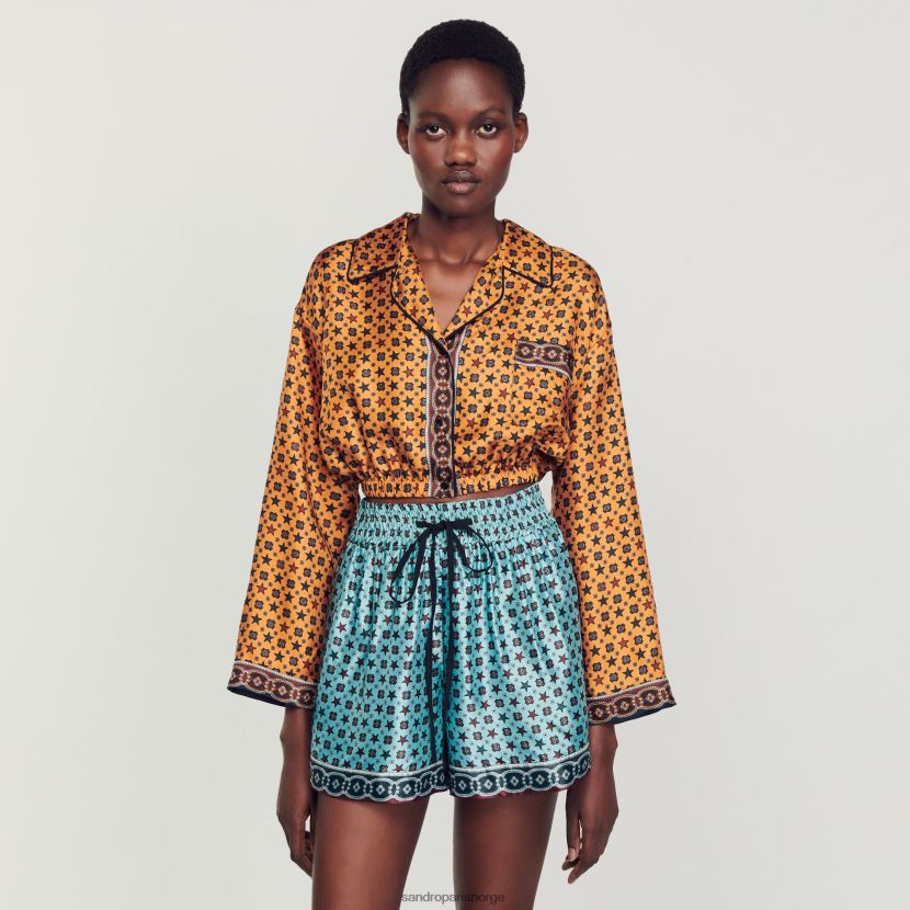 kvinner Sandro Paris kobber/svart trykt cropped skjorte klær 6FN4LH72