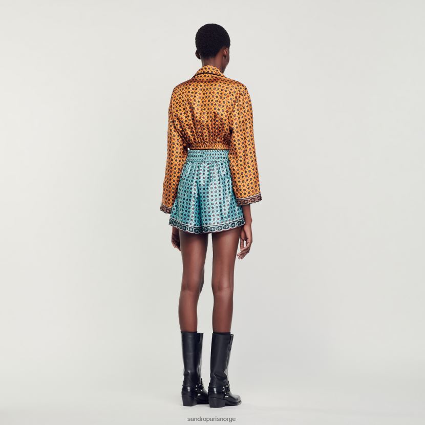 kvinner Sandro Paris kobber/svart trykt cropped skjorte klær 6FN4LH72