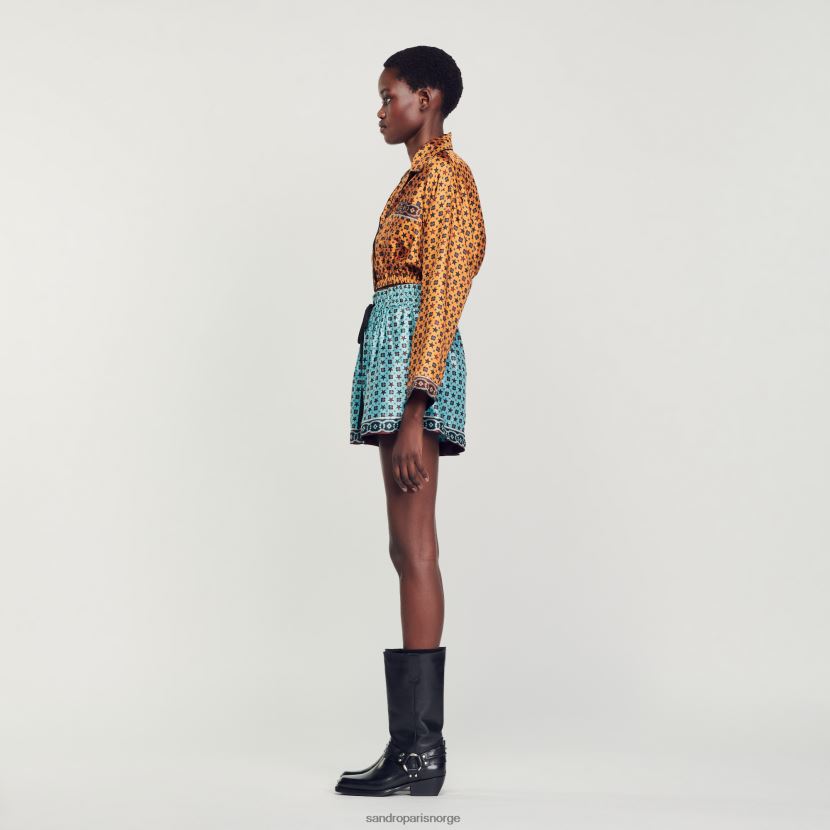 kvinner Sandro Paris kobber/svart trykt cropped skjorte klær 6FN4LH72