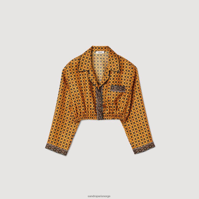 kvinner Sandro Paris kobber/svart trykt cropped skjorte klær 6FN4LH72