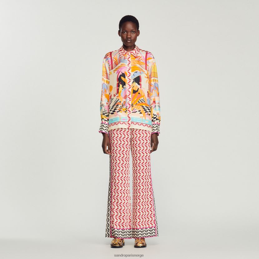 kvinner Sandro Paris oransje/rosa silkeskjorte med trykk klær 6FN4LH188