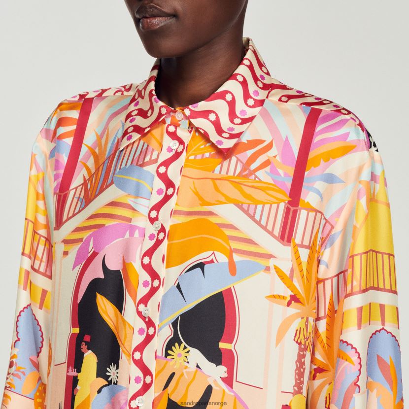kvinner Sandro Paris oransje/rosa silkeskjorte med trykk klær 6FN4LH188