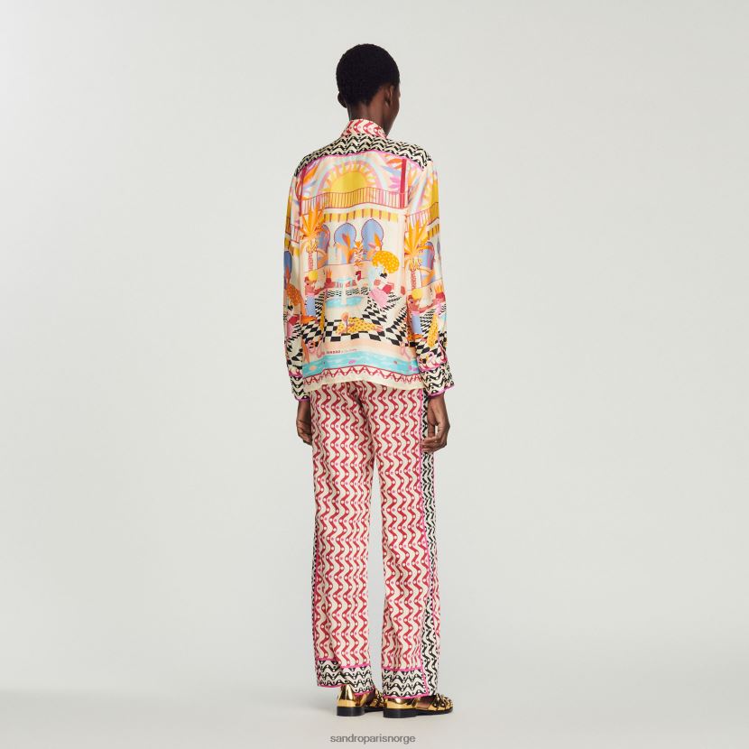 kvinner Sandro Paris oransje/rosa silkeskjorte med trykk klær 6FN4LH188