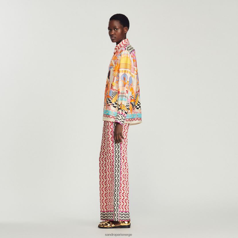 kvinner Sandro Paris oransje/rosa silkeskjorte med trykk klær 6FN4LH188