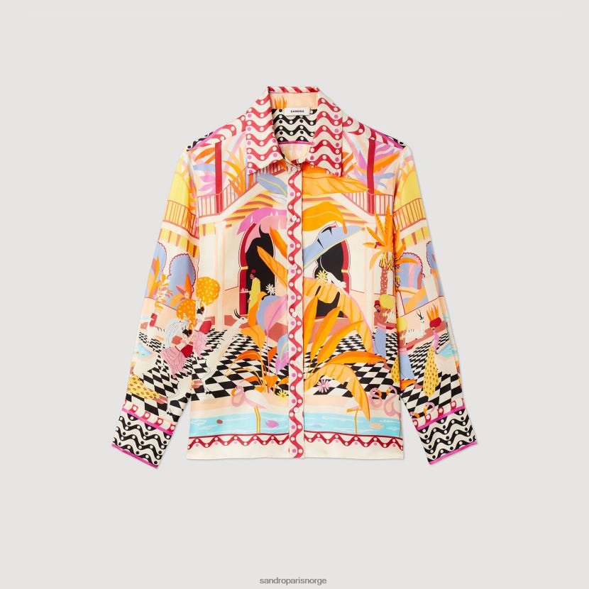 kvinner Sandro Paris oransje/rosa silkeskjorte med trykk klær 6FN4LH188