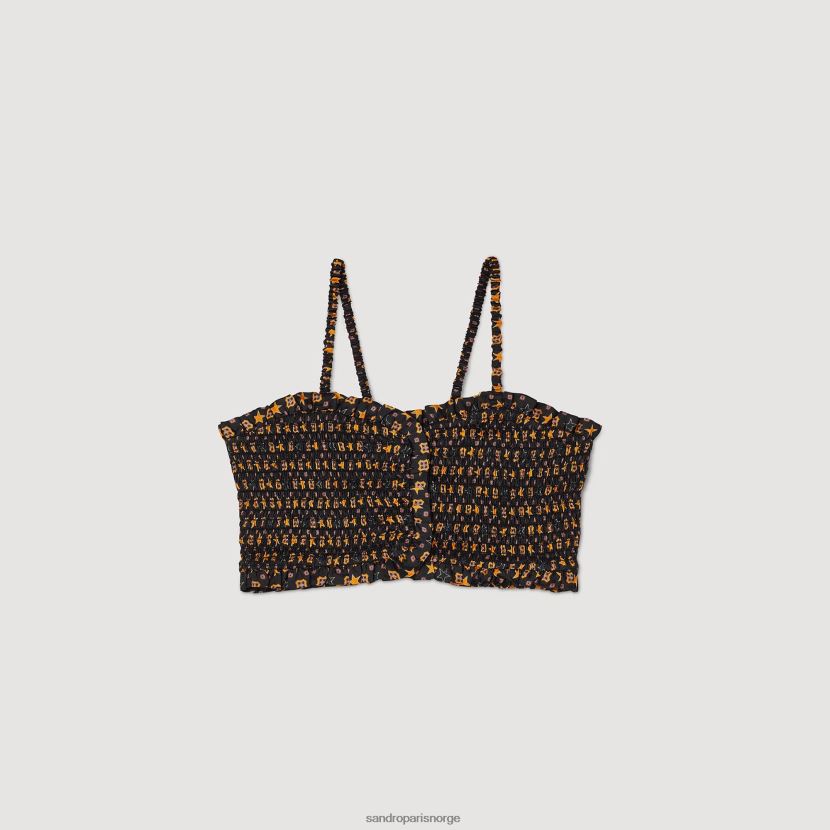 kvinner Sandro Paris svart cropped smocket topp klær 6FN4LH70