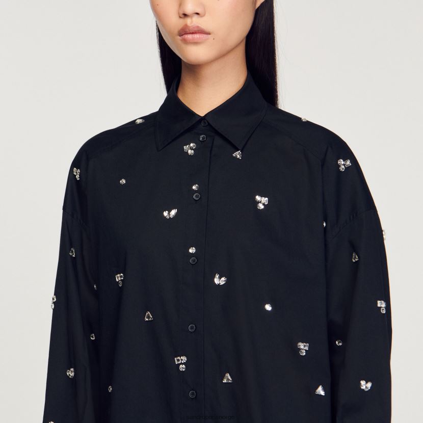 kvinner Sandro Paris svart håndbrodert pyntet skjorte klær 6FN4LH235