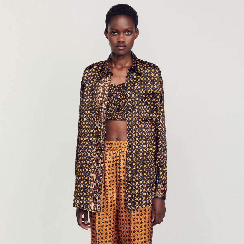 kvinner Sandro Paris svart skjorte med trykk klær 6FN4LH71