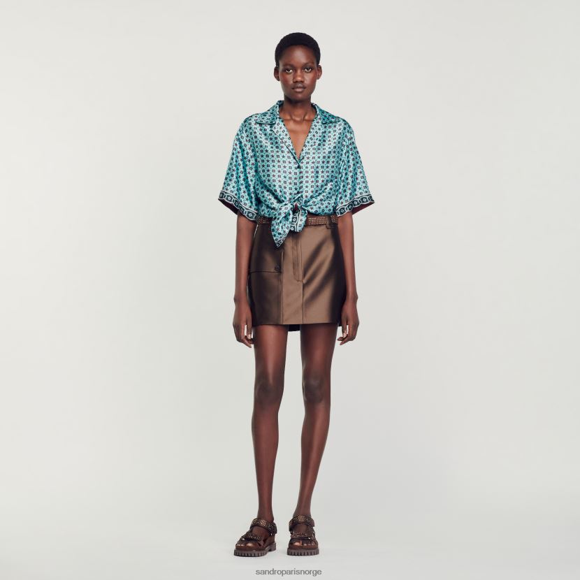 kvinner Sandro Paris turkis/brun skjorte med trykk klær 6FN4LH82