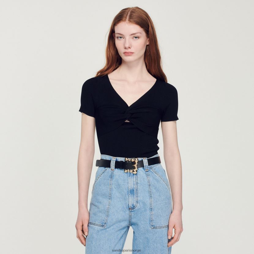 kvinner Sandro Paris svart bredt skinnbelte med firkantet spenne tilbehør 6FN4LH537