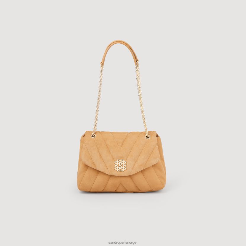 kvinner Sandro Paris kamel mila vattert veske i semsket skinn tilbehør 6FN4LH522