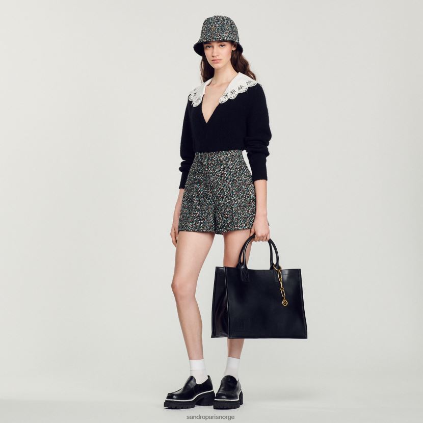 kvinner Sandro Paris svart veske i skinn med kjedesmykker tilbehør 6FN4LH550