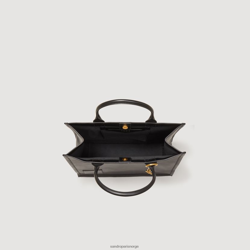 kvinner Sandro Paris svart veske i skinn med kjedesmykker tilbehør 6FN4LH550