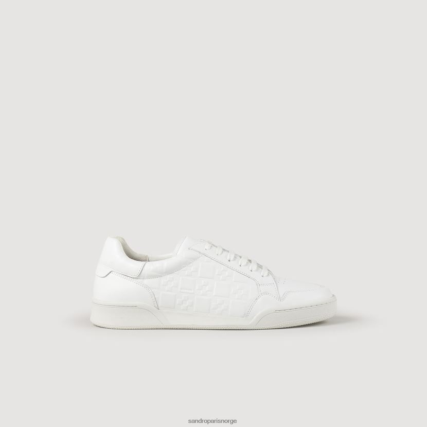menn Sandro Paris hvit pregede firkantede joggesko i skinn fottøy 6FN4LH837