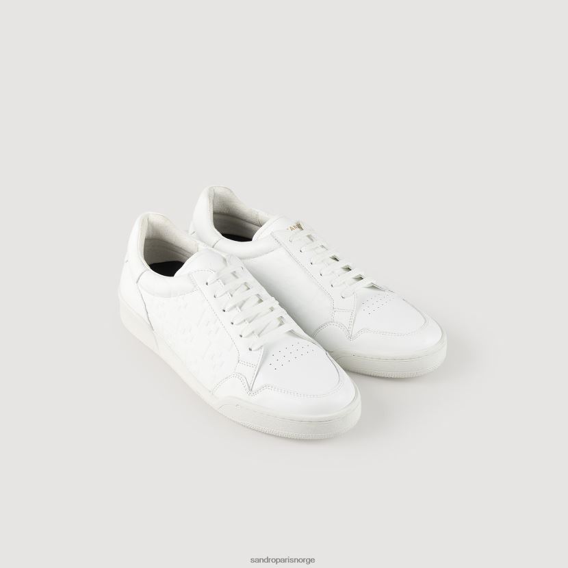 menn Sandro Paris hvit pregede firkantede joggesko i skinn fottøy 6FN4LH837