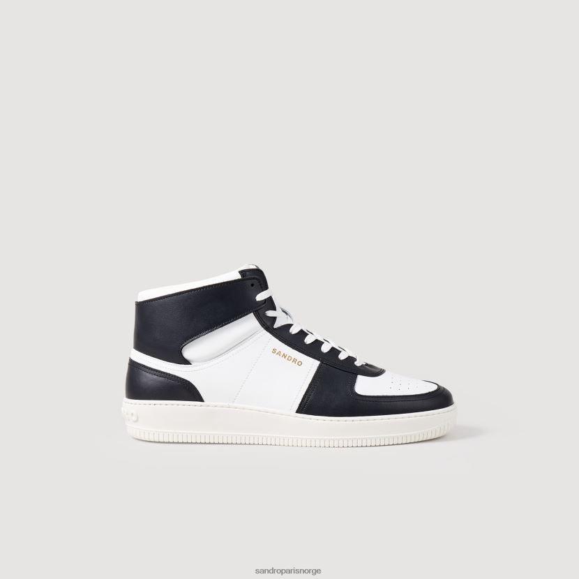 menn Sandro Paris svart hvit høye sneakers i skinn fottøy 6FN4LH861