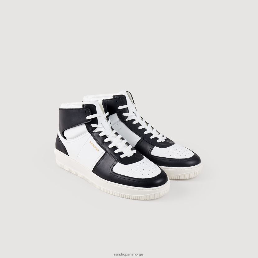 menn Sandro Paris svart hvit høye sneakers i skinn fottøy 6FN4LH861