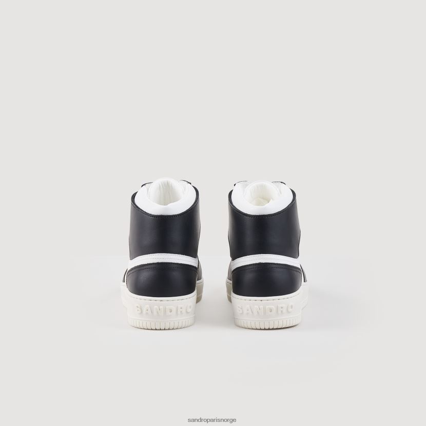 menn Sandro Paris svart hvit høye sneakers i skinn fottøy 6FN4LH861