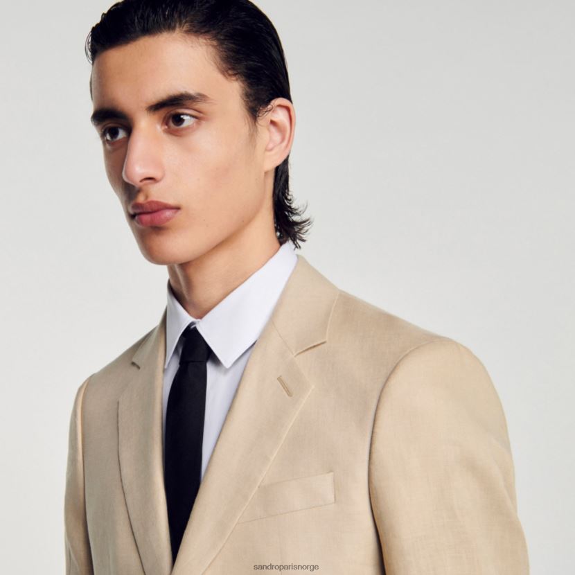 menn Sandro Paris beige dressjakke i lin klær 6FN4LH597