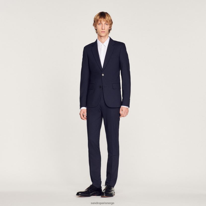 menn Sandro Paris marineblå dressjakke i stretch ull klær 6FN4LH689