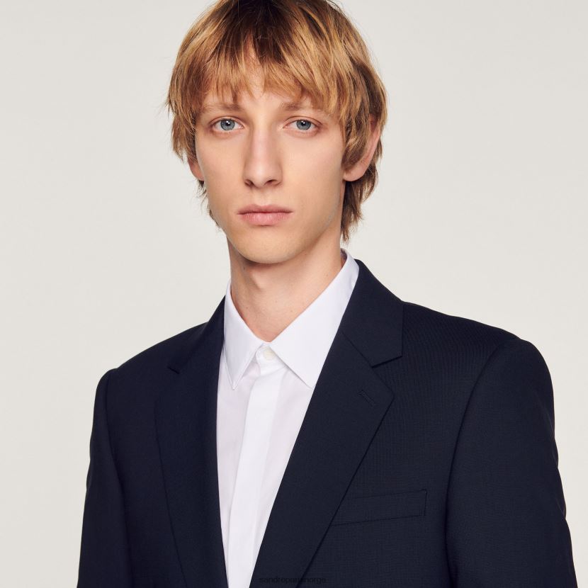 menn Sandro Paris marineblå dressjakke i stretch ull klær 6FN4LH689