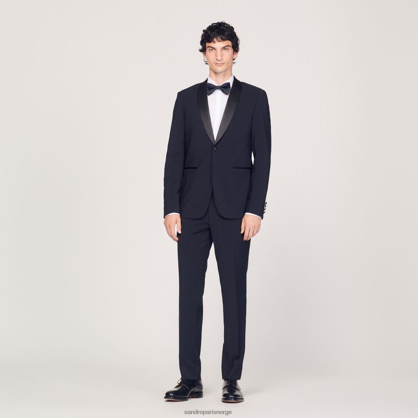 menn Sandro Paris marineblå smokingjakke med sateng klær 6FN4LH638