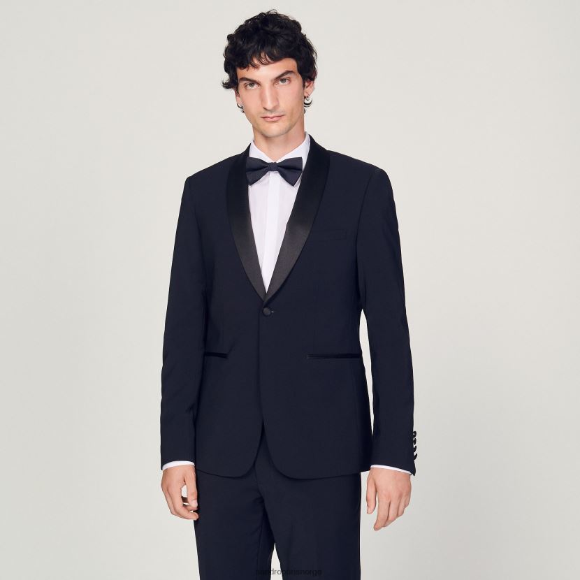 menn Sandro Paris marineblå smokingjakke med sateng klær 6FN4LH638