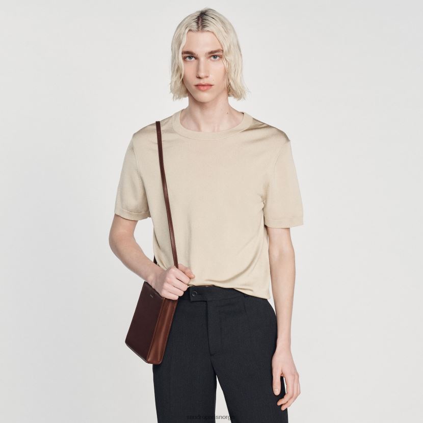 menn Sandro Paris beige strikket t-skjorte klær 6FN4LH718