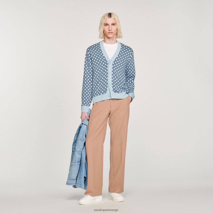 menn Sandro Paris blå firkantet kryss jacquard cardigan klær 6FN4LH735