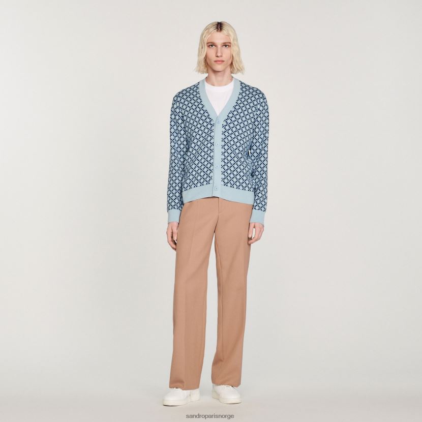 menn Sandro Paris blå firkantet kryss jacquard cardigan klær 6FN4LH735