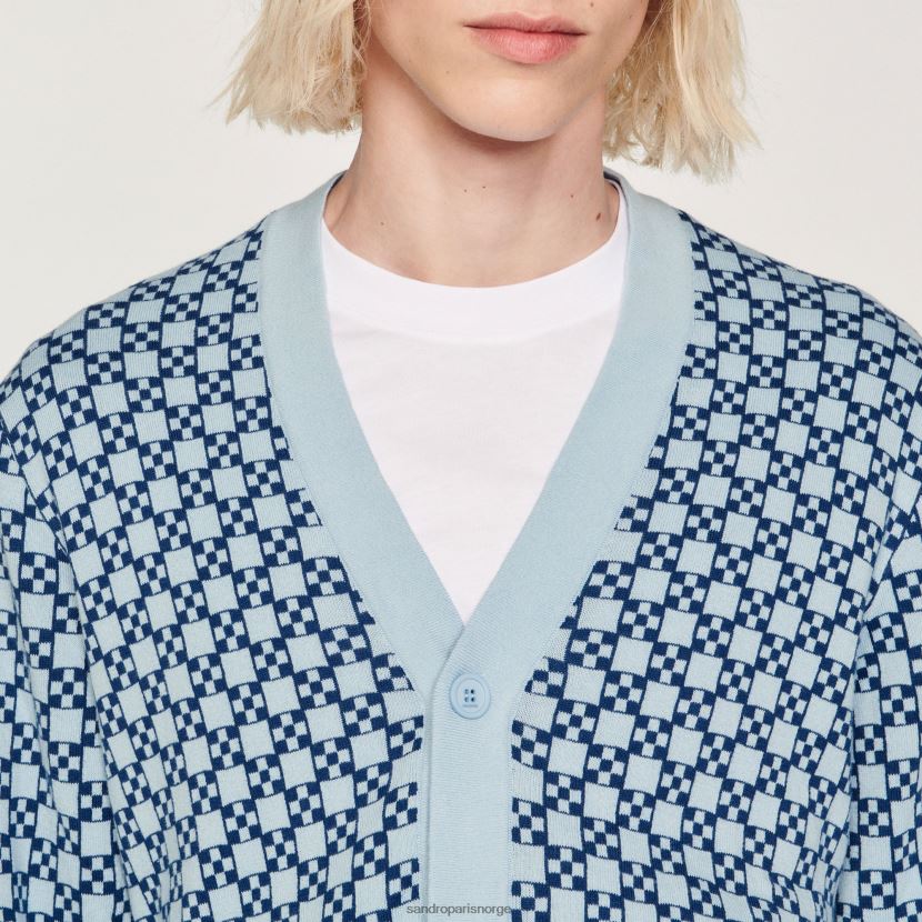 menn Sandro Paris blå firkantet kryss jacquard cardigan klær 6FN4LH735