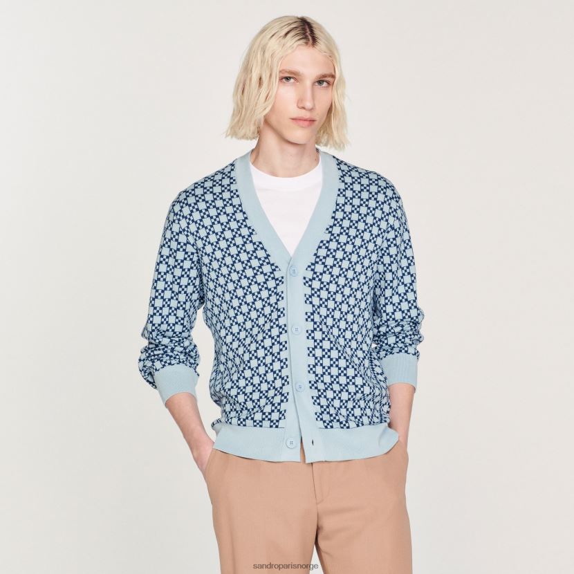 menn Sandro Paris blå firkantet kryss jacquard cardigan klær 6FN4LH735