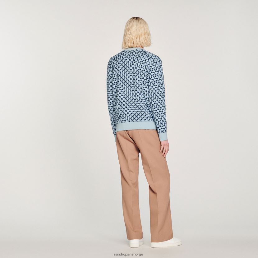 menn Sandro Paris blå firkantet kryss jacquard cardigan klær 6FN4LH735