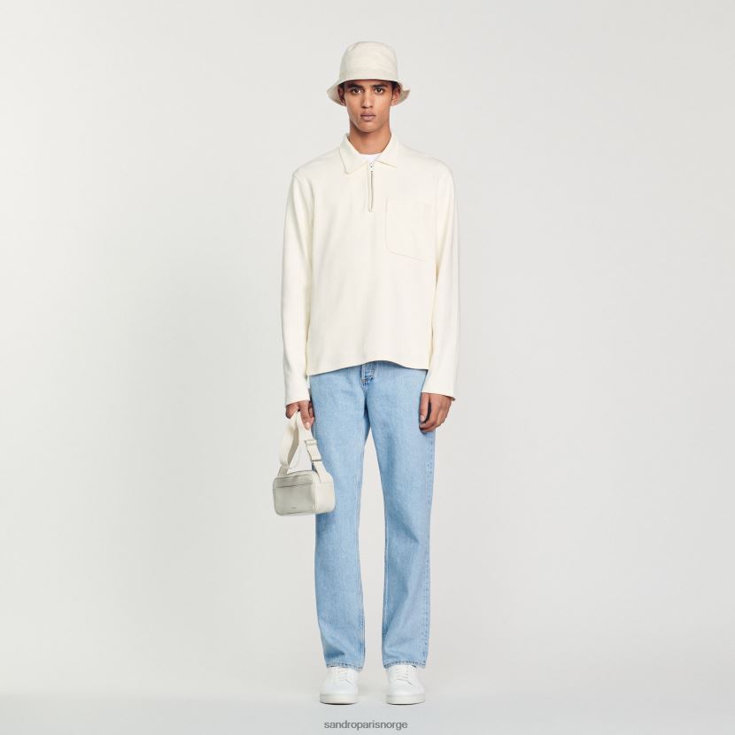 menn Sandro Paris ecru poloskjorte med glidelås klær 6FN4LH582