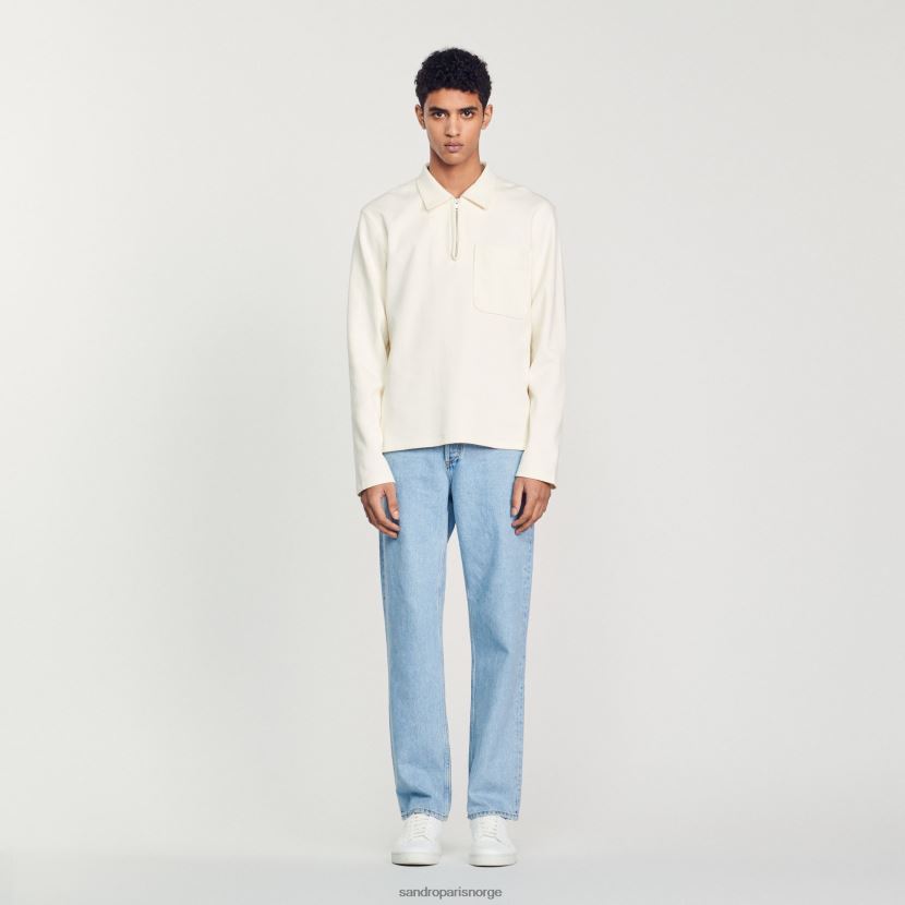 menn Sandro Paris ecru poloskjorte med glidelås klær 6FN4LH582