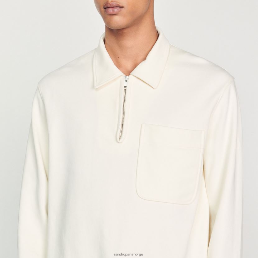 menn Sandro Paris ecru poloskjorte med glidelås klær 6FN4LH582