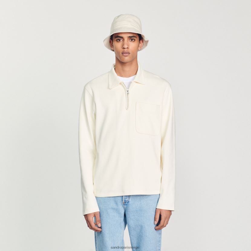 menn Sandro Paris ecru poloskjorte med glidelås klær 6FN4LH582