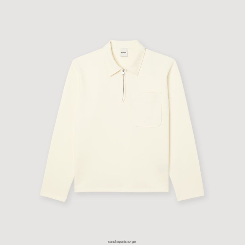 menn Sandro Paris ecru poloskjorte med glidelås klær 6FN4LH582