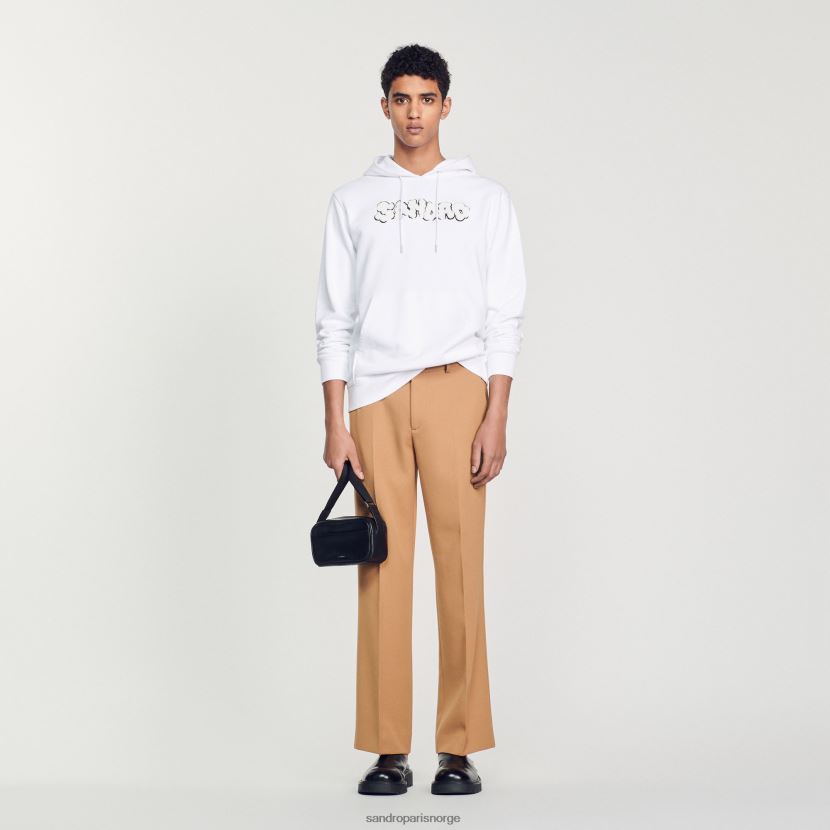 menn Sandro Paris hvit brodert hettegenser klær 6FN4LH801