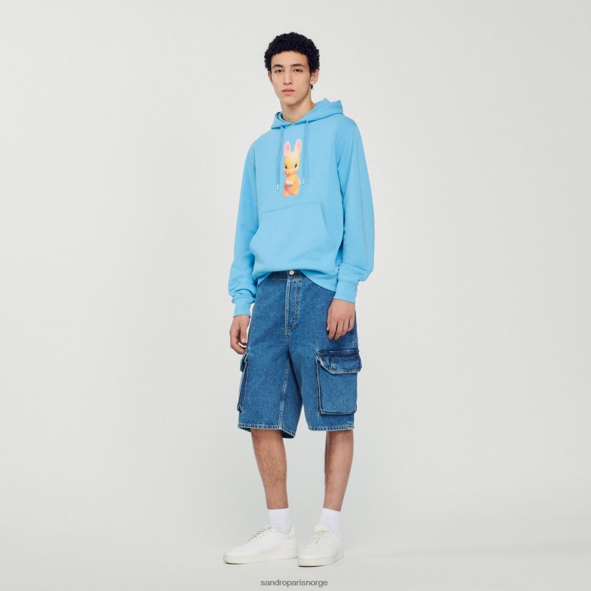 menn Sandro Paris lyse blå hettegenser med kanintrykk klær 6FN4LH800