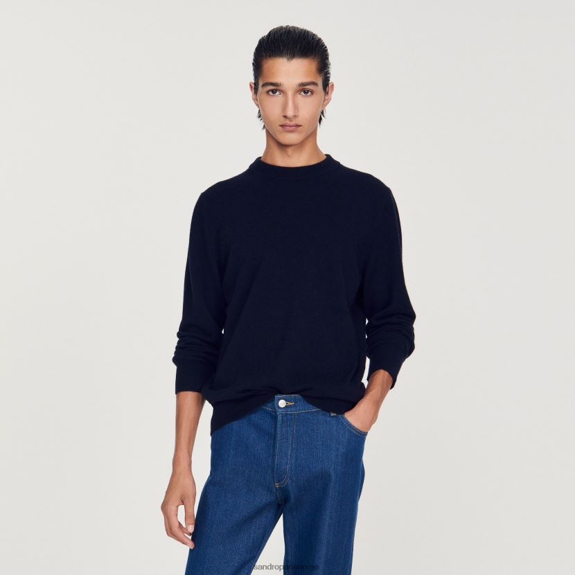 menn Sandro Paris mørkeblå kashmir genser klær 6FN4LH658