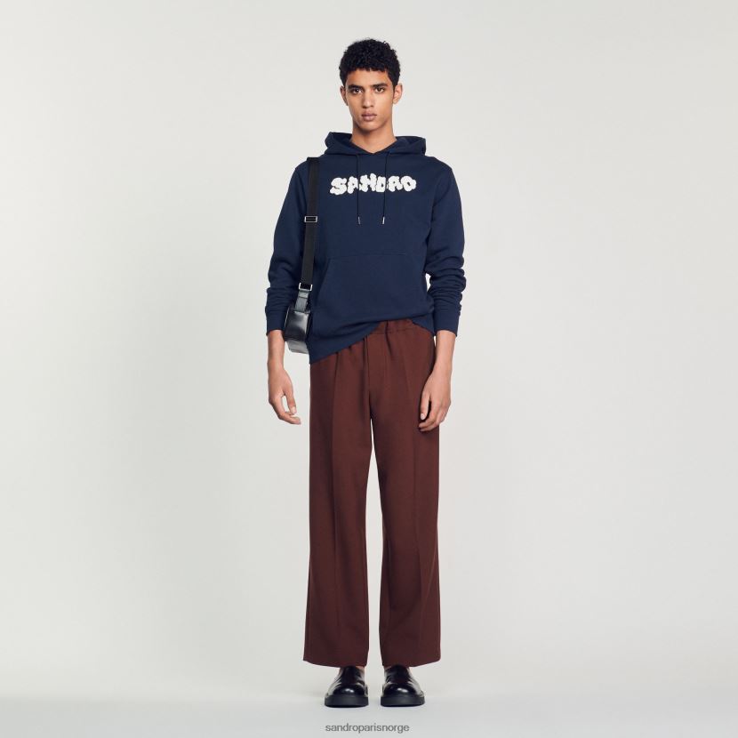 menn Sandro Paris marineblå brodert hettegenser klær 6FN4LH740