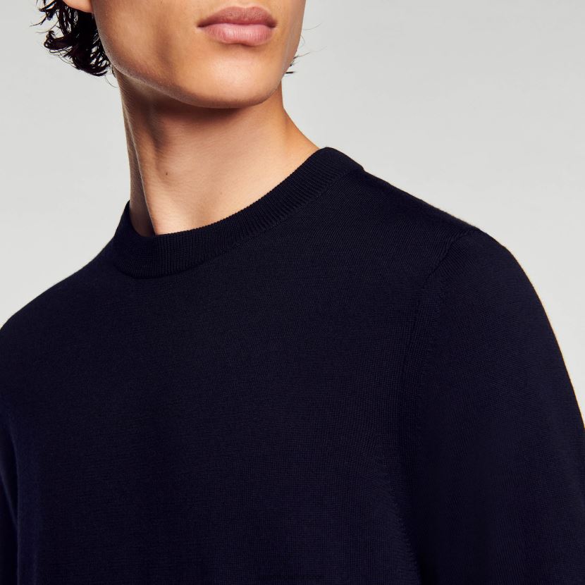 menn Sandro Paris marineblå strikket merino genser klær 6FN4LH670