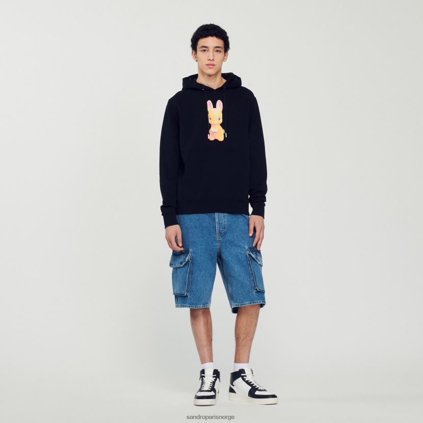 menn Sandro Paris svart hettegenser med kanintrykk klær 6FN4LH731