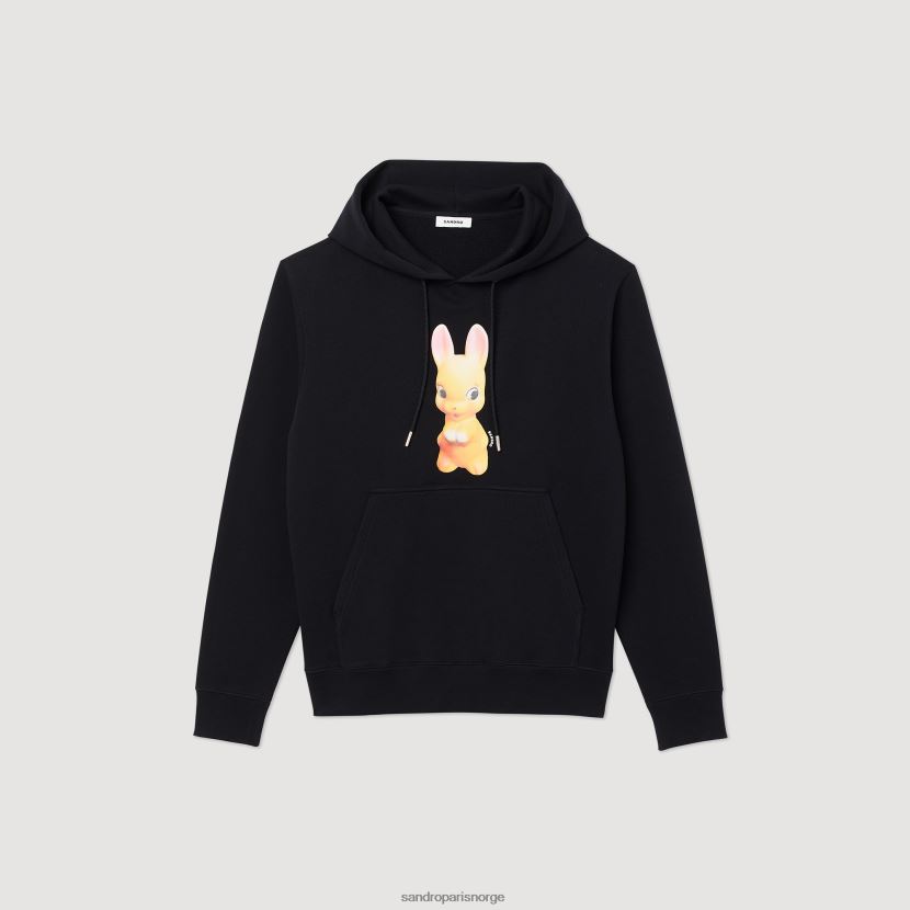 menn Sandro Paris svart hettegenser med kanintrykk klær 6FN4LH731