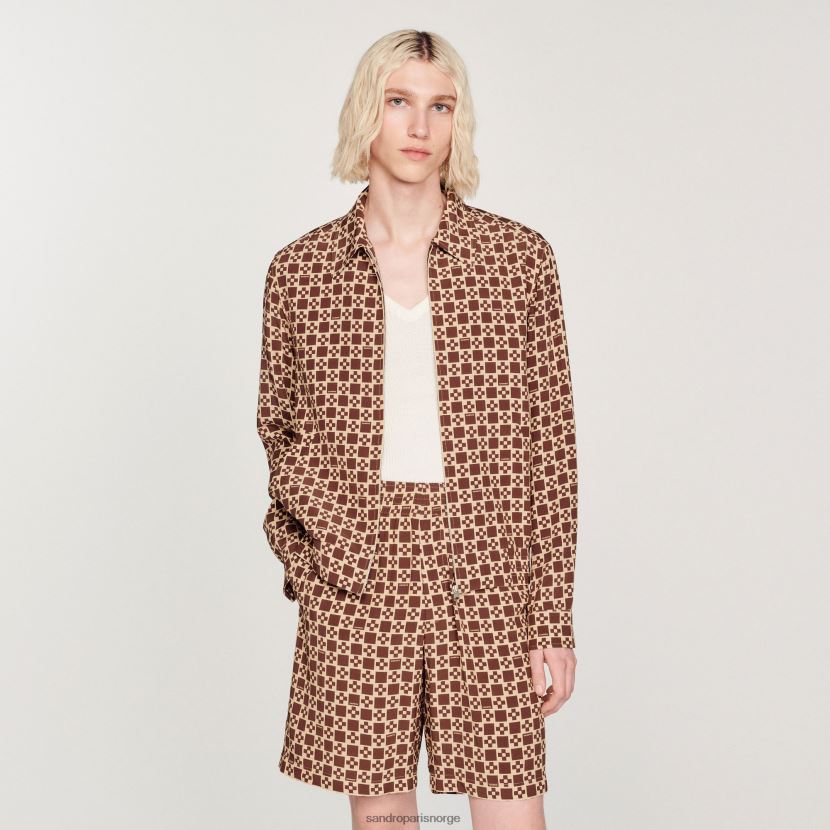 menn Sandro Paris brun kvadratisk kryssjakke med trykk klær 6FN4LH793