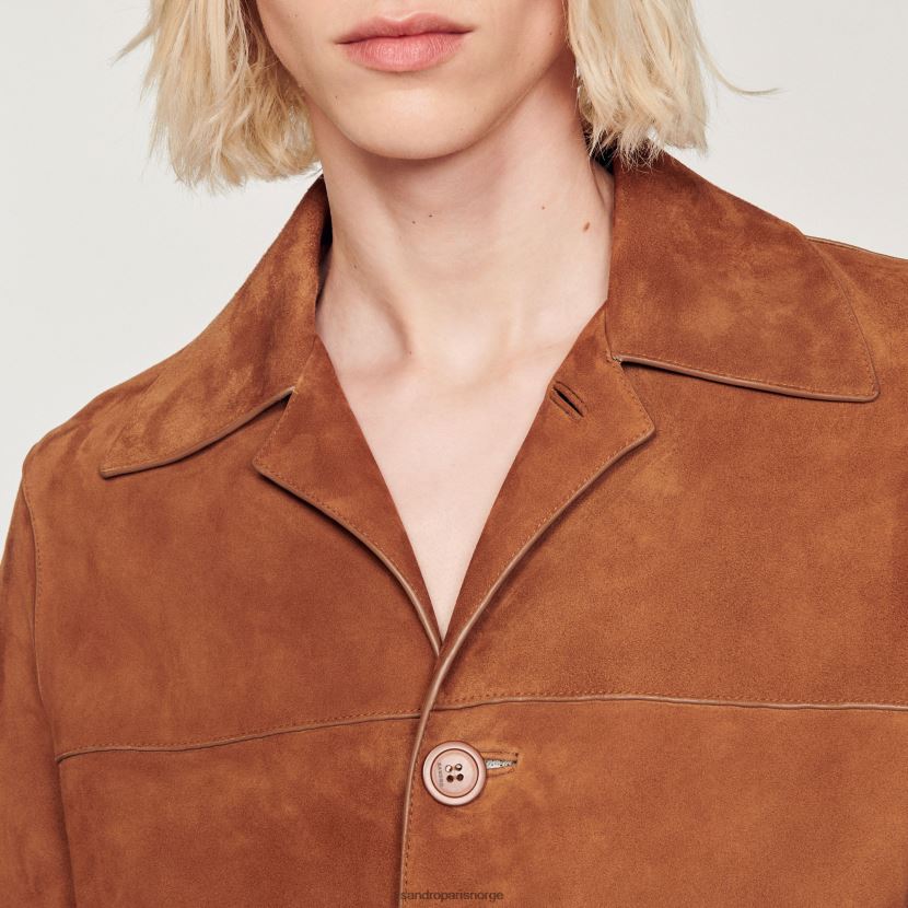 menn Sandro Paris brun semsket skinnjakke klær 6FN4LH749