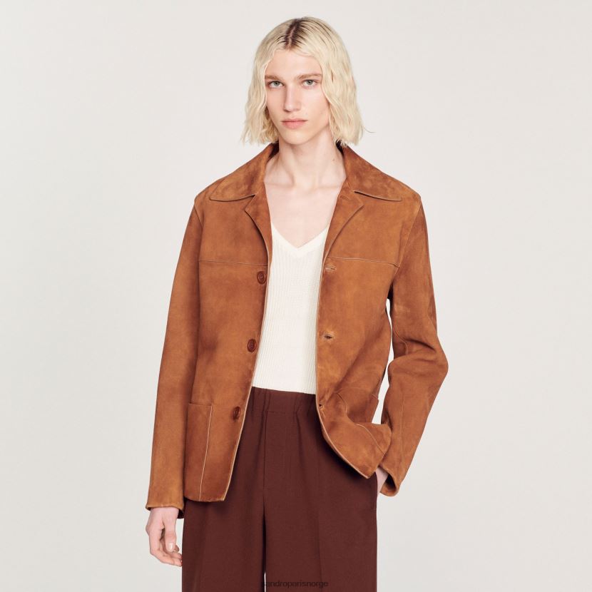 menn Sandro Paris brun semsket skinnjakke klær 6FN4LH749