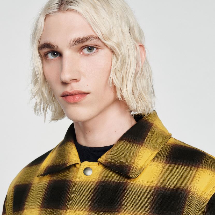 menn Sandro Paris gul vattert rutete jakke klær 6FN4LH828